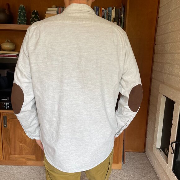 J Crew Shirt Men Large Light Gray Flannel Leather Elbow Patches - Picture 4 of 8